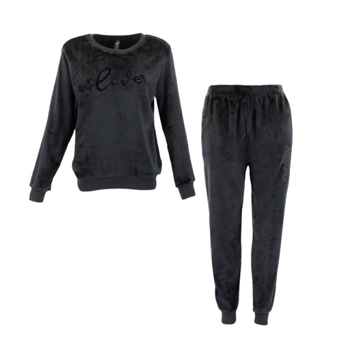 FIL Women's Fleece Plus Sleepwear Pajamas - Love - Black [Size: 8]