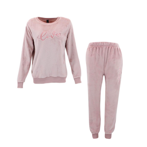 FIL Women's Fleece Plus Sleepwear Pajamas - Love - Dusty Pink [Size: 8]