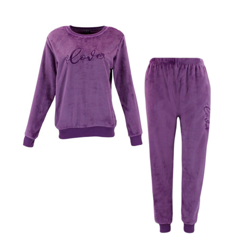 FIL Women's Fleece Plus Sleepwear Pajamas - Love - Purple [Size: 10]