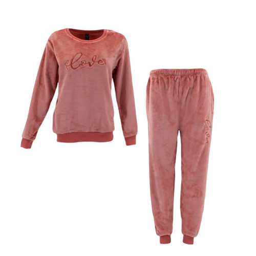 FIL Women's Fleece Plus Sleepwear Pajamas - Love - Rust [Size: 8]