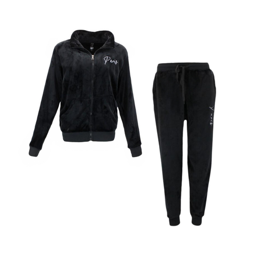 FIL Women's Velvet Fleece Zip 2pc Set Loungewear - Black [Size: 8]
