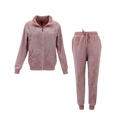 FIL Women's Velvet Fleece Zip 2pc Set Loungewear - Dusty Pink [Size: 8]