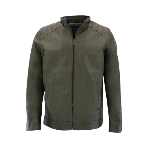 FIL Men's PU Leather Jacket - Olive [Size: 2XL]