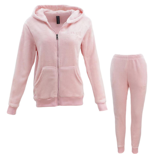 FIL Women's Velvet Fleece Hoodie Set Loungewear - Butterfly/Light Pink [Size: 10]