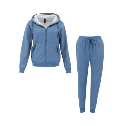 FIL Women's Waffle Sherpa Hoodie 2pc Set Loungewear - Blue [Size: 8]