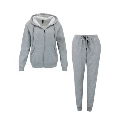 FIL Women's Waffle Sherpa Hoodie 2pc Set Loungewear - Light Grey [Size: 12]