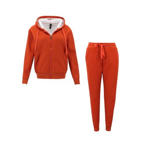 FIL Women's Waffle Sherpa Hoodie 2pc Set Loungewear - Orange [Size: 12]