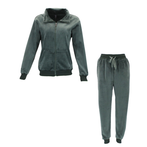 FIL Women's Velour Fleece Zip 2pc Set Loungewear - Dark Green [Size: 8]