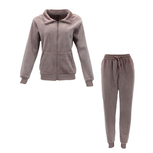 FIL Women's Velour Fleece Zip 2pc Set Loungewear - Rose Taupe [Size: 8]