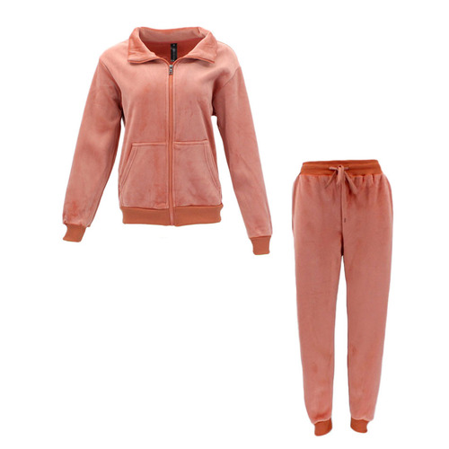 FIL Women's Velour Fleece Zip 2pc Set Loungewear - Rust [Size: 10]