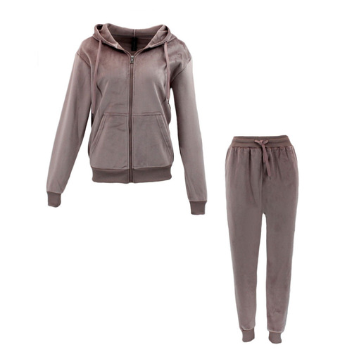 FIL Women's Velvet Fleece Zip 2pc Set Loungewear - Rose Taupe [Size: 8]