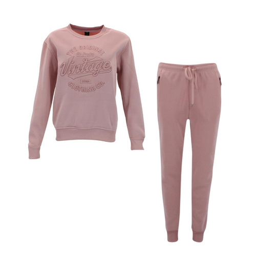 FIL Women's Fleece Tracksuit 2pc Set Loungewear - Vintage - Dusty Pink [Size: 10]