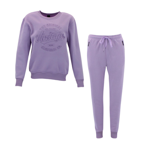 FIL Women's Fleece Tracksuit 2pc Set Loungewear - Vintage - Light Purple [Size: 12]