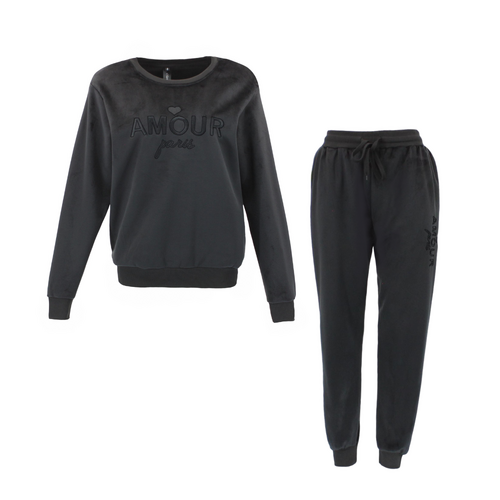 FIL Women's Fleece Tracksuit 2pc Set Loungewear - Amour Paris/Black [Size: 8]