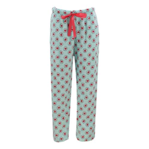 Womens Plush Fleece Pyjama Lounge Pants - Light Blue/Hearts [Size: 14-16]