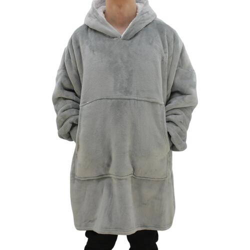 FIL Oversized Hoodie Blanket Fleece Pullover -  Light Grey (Adult)