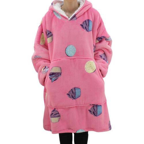 FIL Oversized Hoodie Blanket Fleece Pullover -  Cupcakes/Pink (Adult)