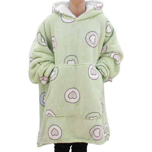 FIL Oversized Hoodie Blanket Fleece Pullover -  Hearts/Light Green (Adult)