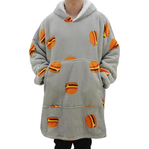 FIL Oversized Hoodie Blanket Fleece Pullover -  Burger/Light Grey (Adult)