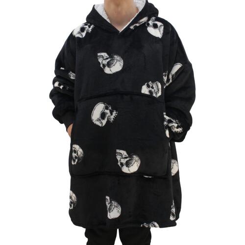 FIL Oversized Hoodie Blanket Fleece Pullover -  Skull/Black (Adult)