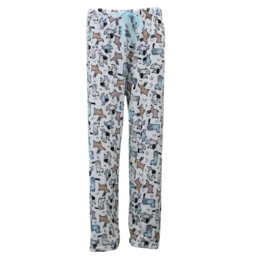 FIL Women's Plush Fleece Pyjama Lounge - White/Dogs [Size: 14-16]