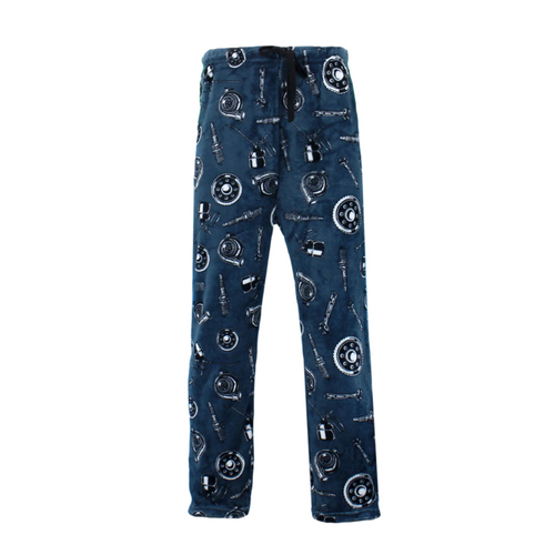 FIL Men's Plush Fleece Pyjama Lounge Pants - Dark Blue/Car Parts [Size: M]