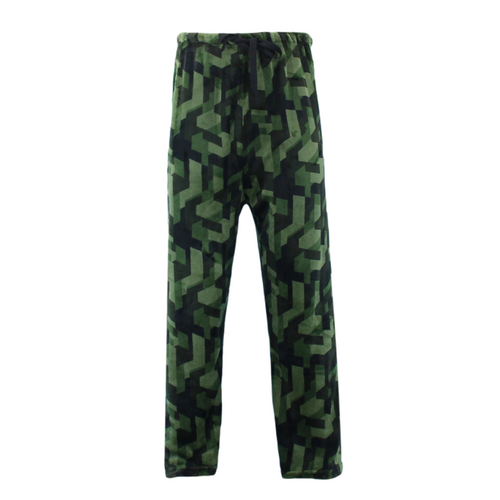FIL Men's Plush Fleece Pyjama Lounge Pants - Dark Green/Geometric [Size: 2XL]