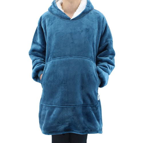 FIL Oversized Hoodie Blanket Fleece Pullover -  Blue (Adult)