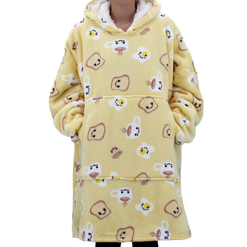 FIL Oversized Hoodie Blanket Fleece Pullover -  Coffee & Toast/Yel. (Adult)