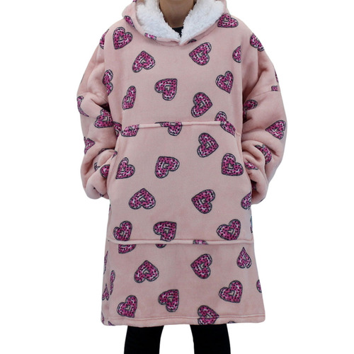 FIL Oversized Hoodie Blanket Fleece Pullover -  Donut Hearts/Pink (Adult)