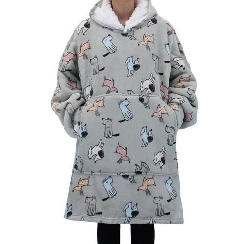 FIL Oversized Hoodie Blanket Fleece Pullover -  Dogs/Grey (Adult)