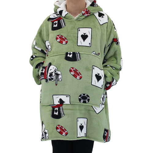 FIL Oversized Hoodie Blanket Fleece Pullover -  Poker/Green (Adult)