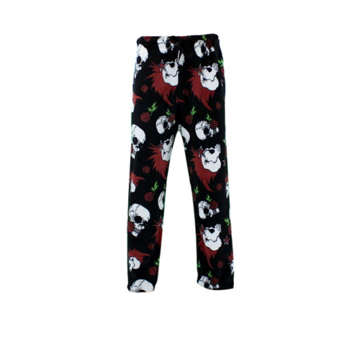 Men's Plush Fleece Pyjama Lounge Pants - Black/Skulls [Size: XL]