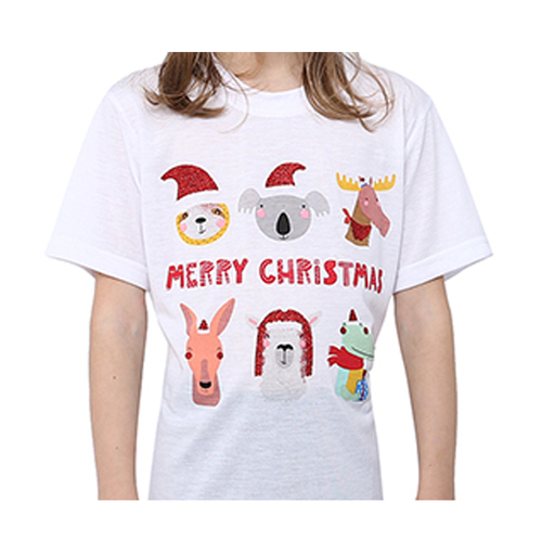 Kids Christmas T Shirt 100% Cotton Tee - Merry Christmas - Animals [Size: L (for age 8-10)]
