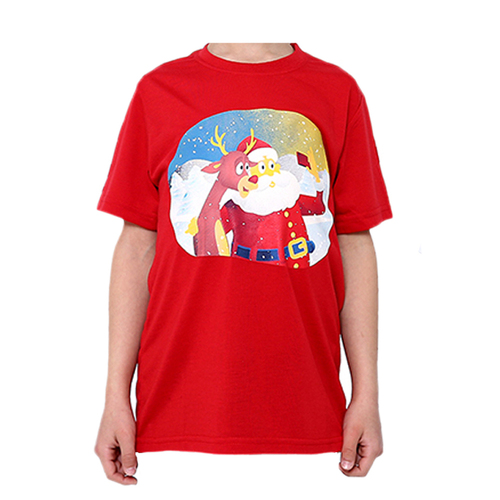 Kids Christmas T Shirt 100% Cotton Tee - Santa & Rudolf [Size: L (for age 8-10)]