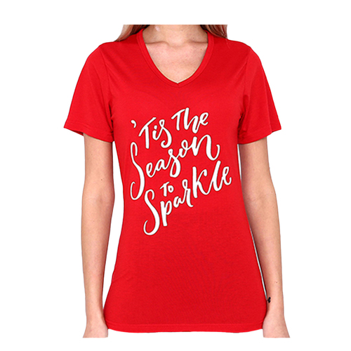 Women's Christmas T Shirts 100% Cotton Novelty - 'Tis the Season to Sparkle [Size: S]