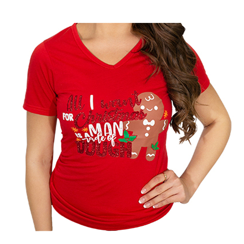 Women's Christmas T Shirts 100% Cotton Novelty - All I Want (Red) [Size: S]