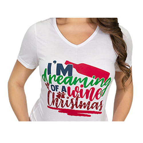 Women's Christmas T Shirts 100% Cotton Novelty - Dreaming of Wine [Size: S]