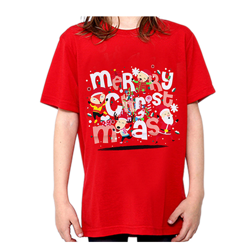 Kids Christmas T Shirt 100% Cotton Tee - Merry Christmas B [Size: M (for age 4-6)]