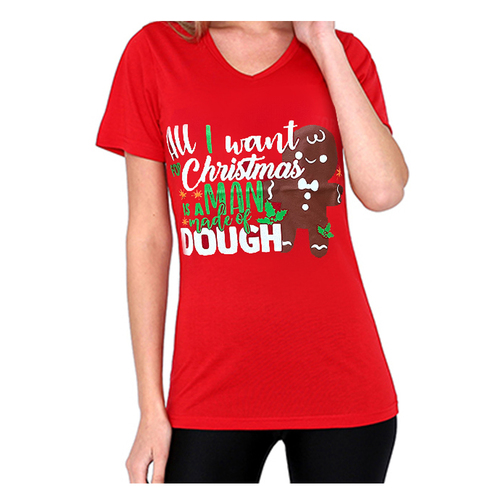 Women's Christmas T Shirts 100% Cotton Novelty - All I want for Christmas/Red [Size: M]